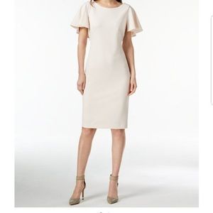 Calvin Klein white sheath flutter sleeve dress